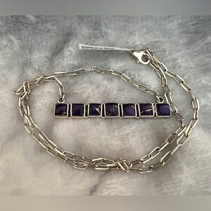 ❤️ Kingman Purple Mohave Turquoise Southwestern 925 Bar Pendant Necklace 13.5gm